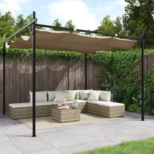 DELUKE Terrassenüberdachung Mit Schiebedach OLIMP Taupe 295x292x230cm Pergola Garten Pavillon Rankhilfe Sonnenschutz Gartenpergola