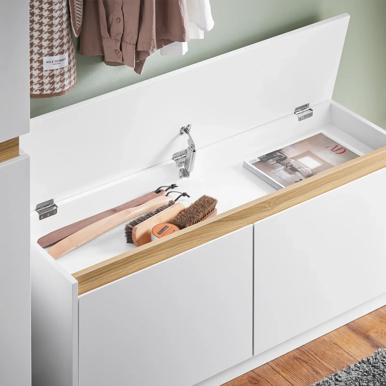 SoBuy Schuhkipper Schuhbank Garderobenbank Sitzbank mit Stauraum Weiß FSR171-W_6