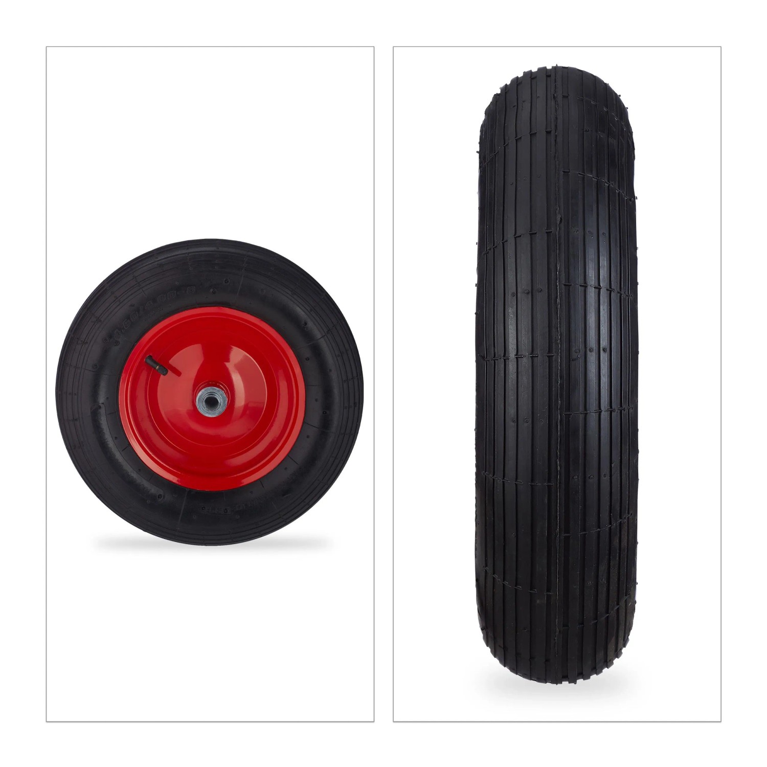 Relaxdays Schubkarrenrad Gummi Stahl Schwarz Rot Luftbereift Kugellager 39 cm x 9 cm 2,4 kg