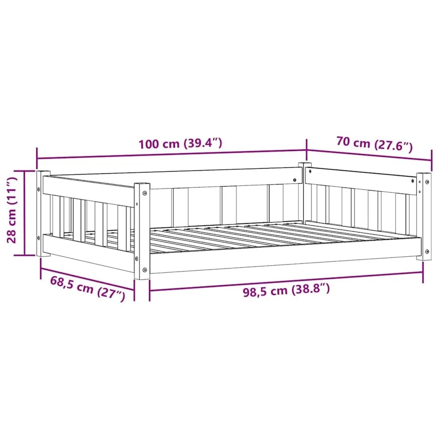 vidaXL Hundebett Wachsbraun 100 x 70 x 28 cm Massives Kiefernholz 869886_10