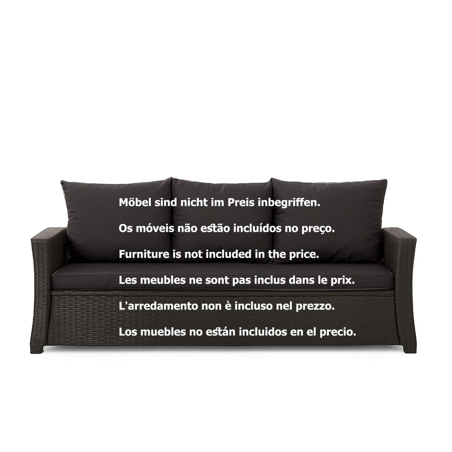 Schwarzes Set Gartenbankkissen: Sitzkissen 100x60 und 2 Rückenkissen 50x56 cm für 2-Sitzer Gartenbänke.