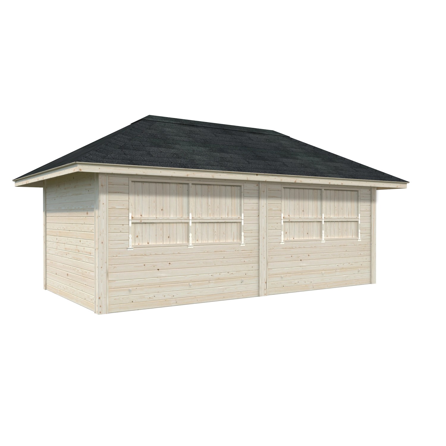 Palmako Marktstand Bianca Set 111, naturbelassen, mit zwei Verkaufsklappen und schwarzem Dach.