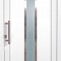 Weiße Kunststoff-Haustür mit Glaseinsatz, 100x200 cm, Anschlag links.