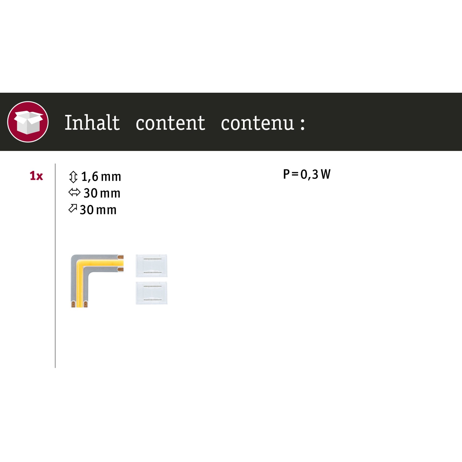 Inhalt: Paulmann MaxLED 1000 COB Edge 90° LED-Strip Ecke mit 2 Lichtverbindern.
