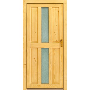 Holz-Nebeneingangstür Rügen, Fichte Natur, mit Glaseinsatz und rechtem Anschlag.