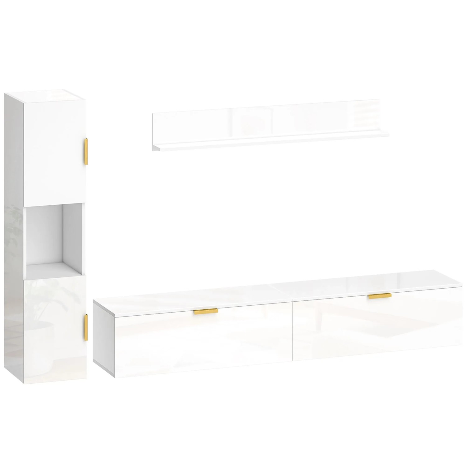 HOMCOM Wohnwand Spanplatte Kunststoff 180L x 33B x 30H cm Hochglanzweiß