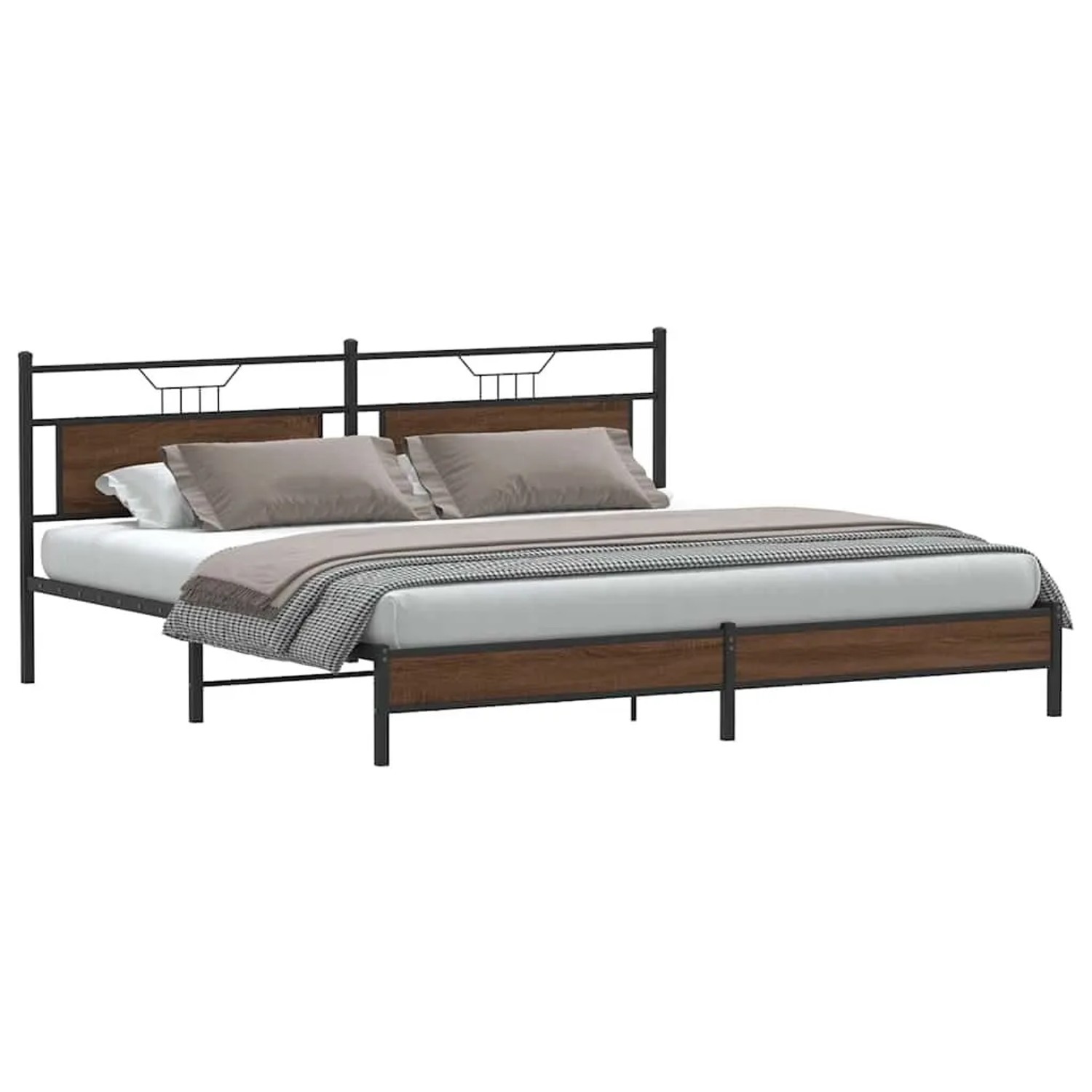 Thumbnail - vidaXL Metallbett ohne Matratze Braun Eichen-Optik 200x200 cm 3325130