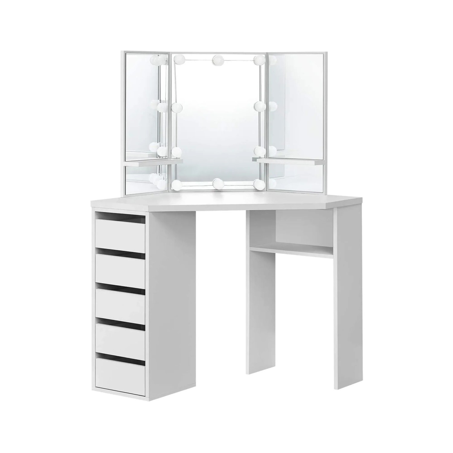 ML-Design Eckschminktisch Weiß 110x141,5x54 cm mit LED-Beleuchtung