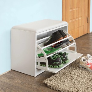 SoBuy Schuhbank mit Sitzkissen und 1 Klappe MDF PU Weiß FSR16-W