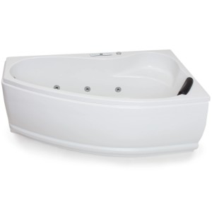 Eck-Whirlpool Badewanne Formentera rechts, 160x90 cm, weiße Indoor-Badewanne mit Massagedüsen.