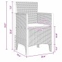 Weißer vidaXL Gartenstuhl aus PP in Rattan-Optik mit Armlehnen. Technische Zeichnung mit Abmessungen.