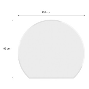 Valo Glasbodenplatte Kreisabschnitt, 120x105cm, 8mm stark, glasklar, für Kamin & Ofen.