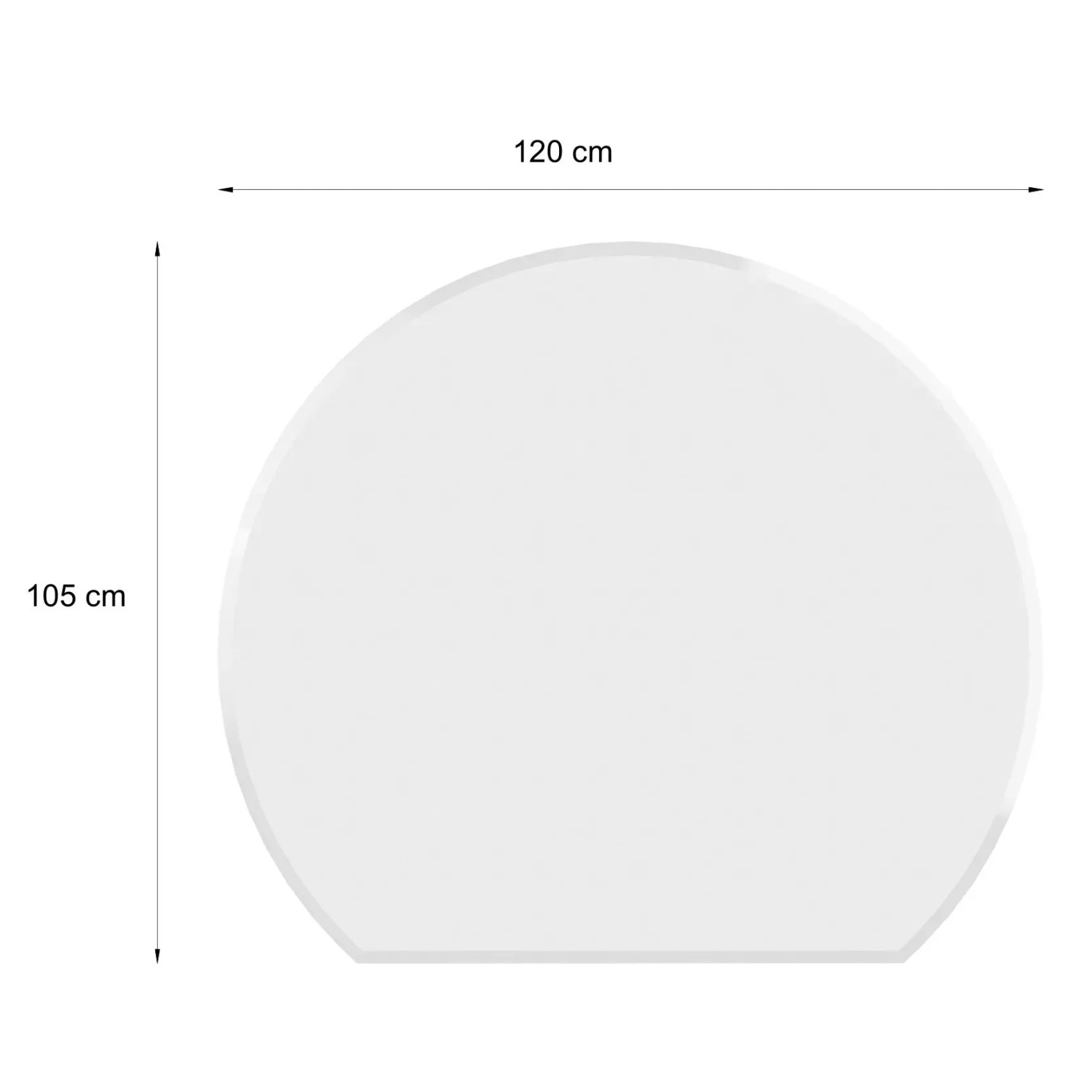 Valo Glasbodenplatte Kreisabschnitt, 120x105cm, 8mm stark, glasklar, für Kamin & Ofen.