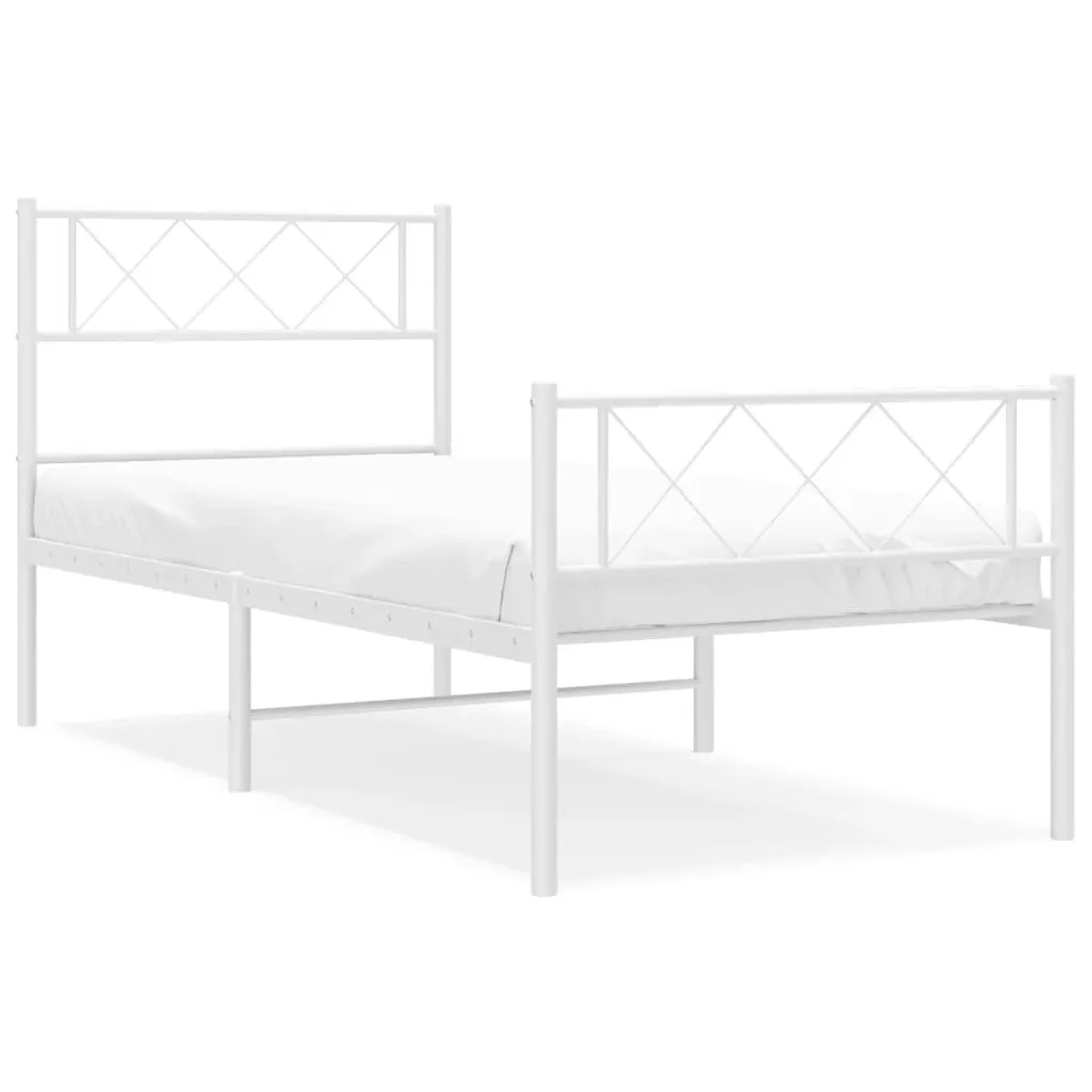 vidaXL Bettgestell mit Kopf- und Fußteil Metall Weiß 100x200 cm Modell 101883216