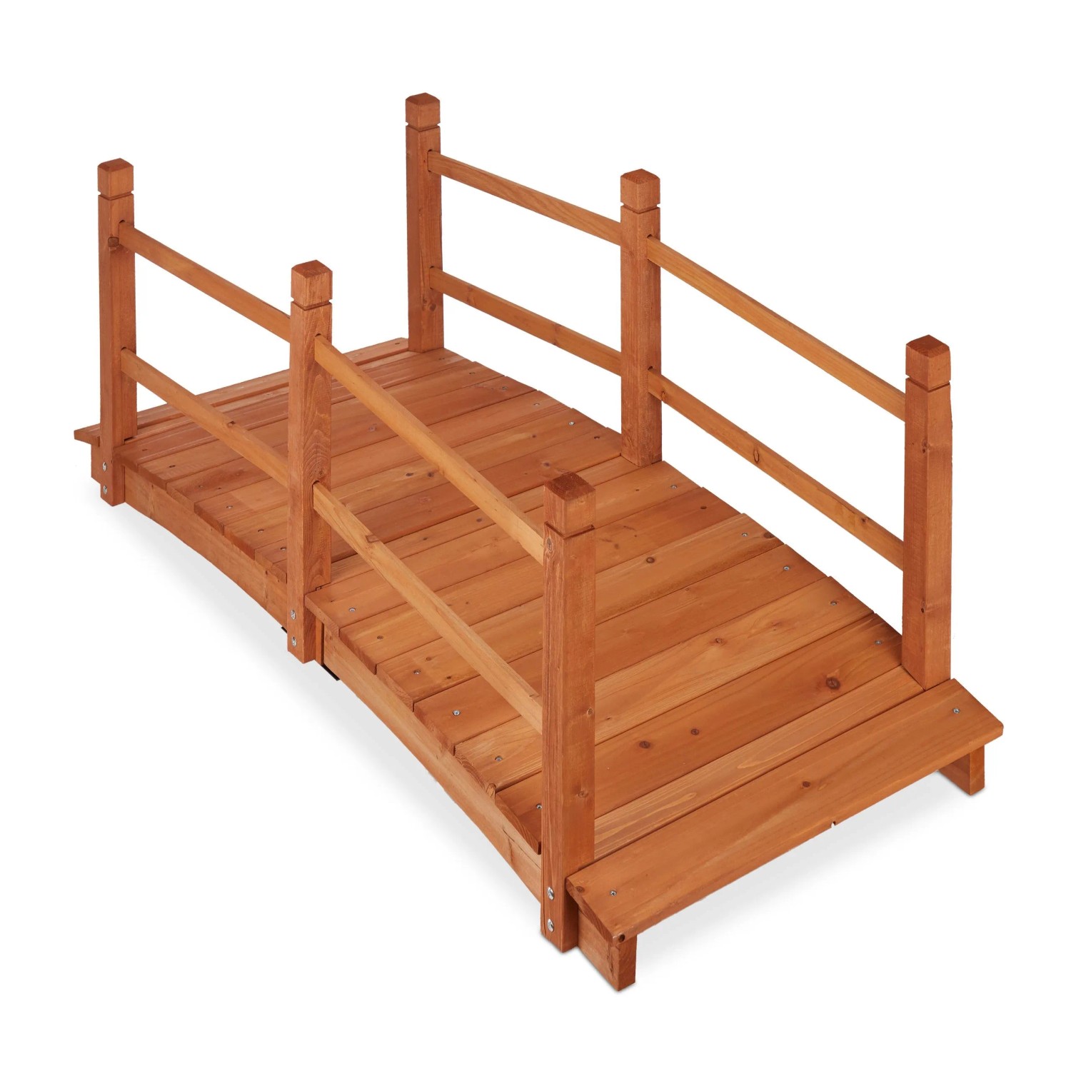 Relaxdays Teichbrücke Tannenholz Orange Mit Geländer 56 cm x 140 cm x 60 cm 11,3 kg