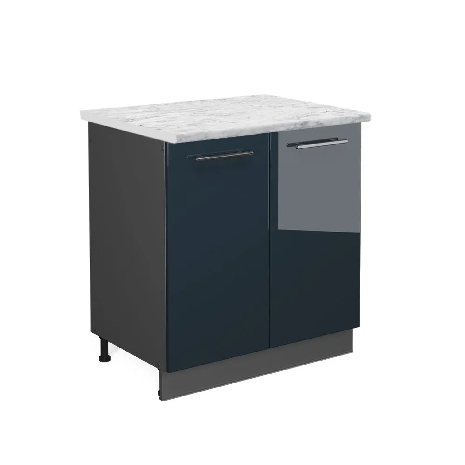 Vicco Spülenunterschrank Fame-Line DunkelBlau Hochglanz Anthrazit 80 cm AP Marmor