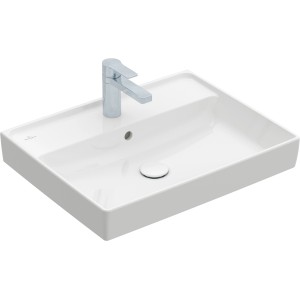 Villeroy & Boch Collaro Handwaschbecken, 60 cm, Alpinweiß, mit Hahnloch und Überlauf.