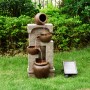 4-stufiger Gartenbrunnen mit Solarpanel und LED-Beleuchtung. Dekorativer Brunnen für den Außenbereich.