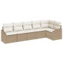 Beiges 6-teiliges Garten-Sofa-Set aus Poly Rattan von vidaXL. Modulares Lounge-Set mit Kissen für Terrasse und Garten.