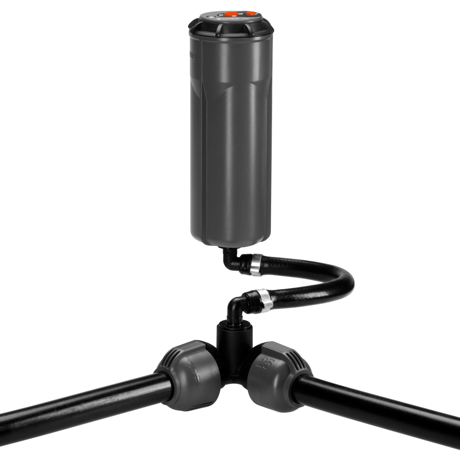 Gardena Winkelstück für Sprinkler-Systeme, 25 mm x 19 mm Außengewinde, zur Eckmontage.