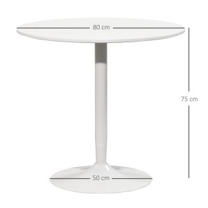 Weißer runder HOMCOM Esstisch aus MDF und Stahl, Ø 80 cm, 75 cm hoch. Moderner Küchentisch für 2 Personen.