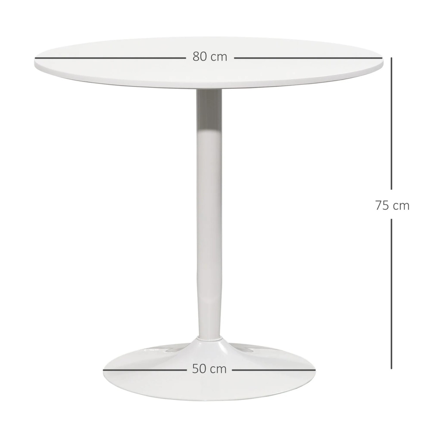 Weißer runder HOMCOM Esstisch aus MDF und Stahl, Ø 80 cm, 75 cm hoch. Moderner Küchentisch für 2 Personen.