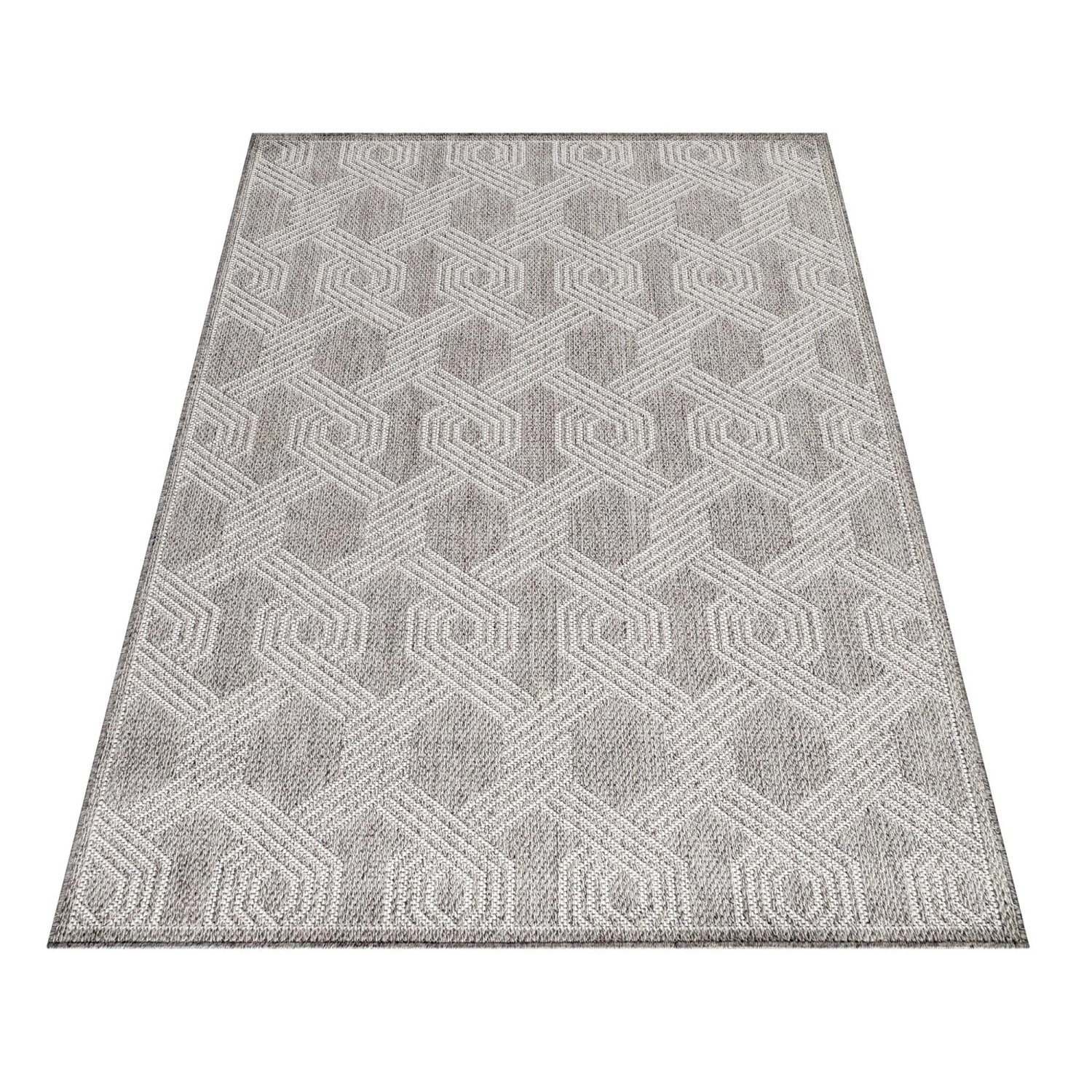 Ayyildiz Outdoor-Teppich Aruba grau mit geometrischem Muster, 60x100 cm.