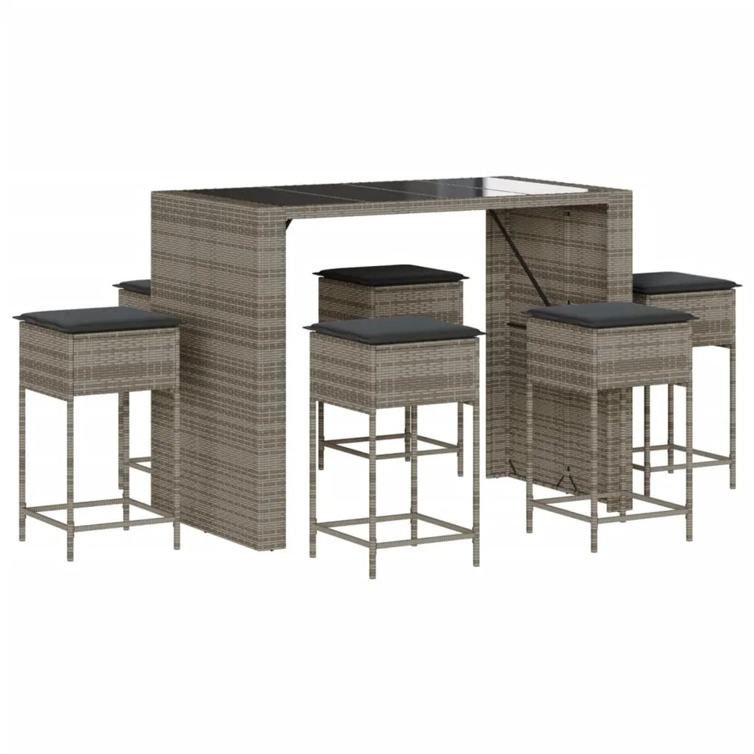 vidaXL 7-Tlg Gartenbar-Set mit Kissen Grau Poly Rattan 3261511