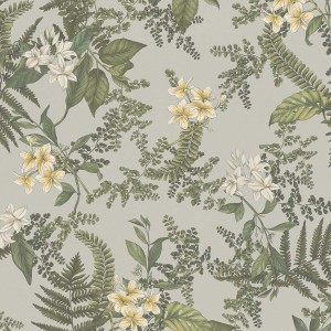 Bricoflor Vliestapete im Landhausstil mit Blumenmuster in Grau und Grün für Wohnräume.