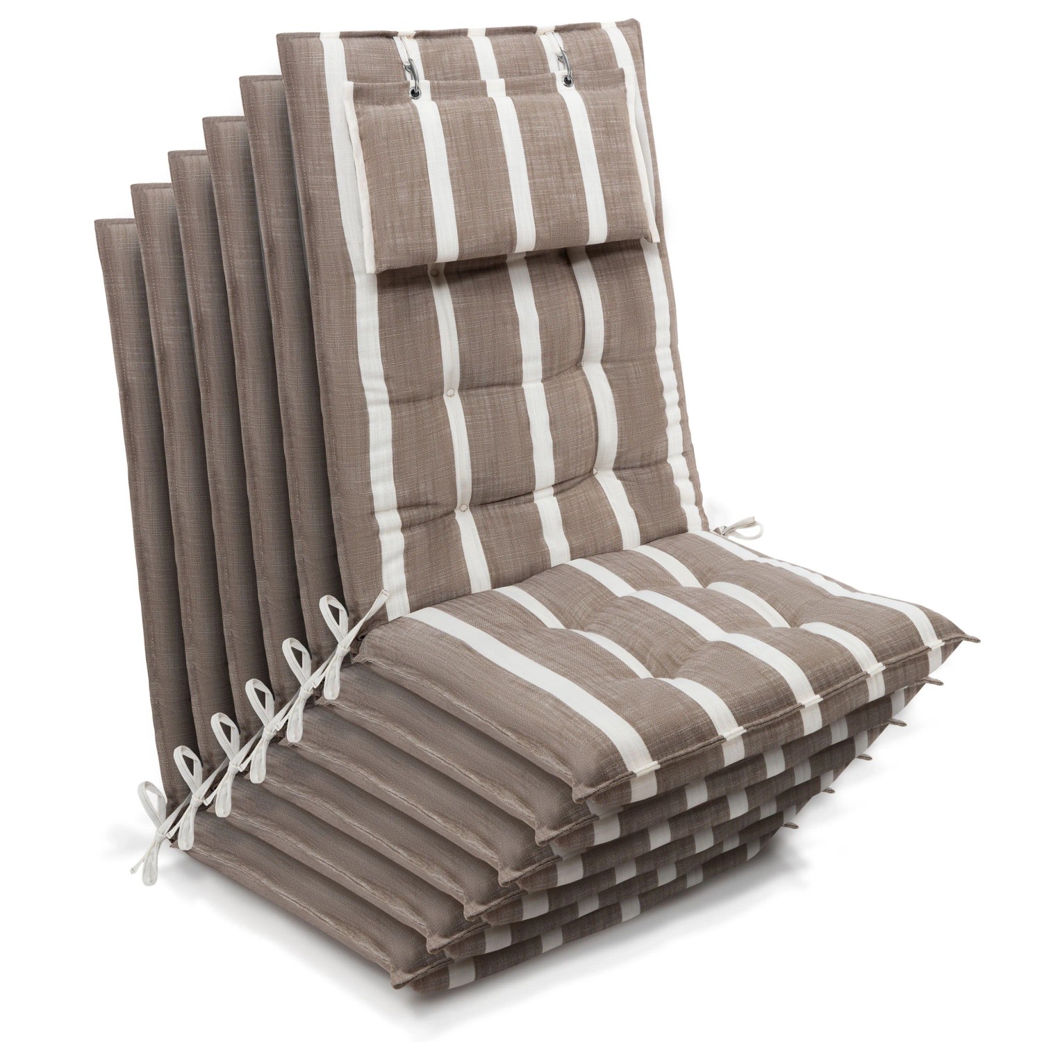 Beautissu 6er Set Sun-HL Hochlehner Auflage 120x50x8cm Beige-Weiß-Gestreift