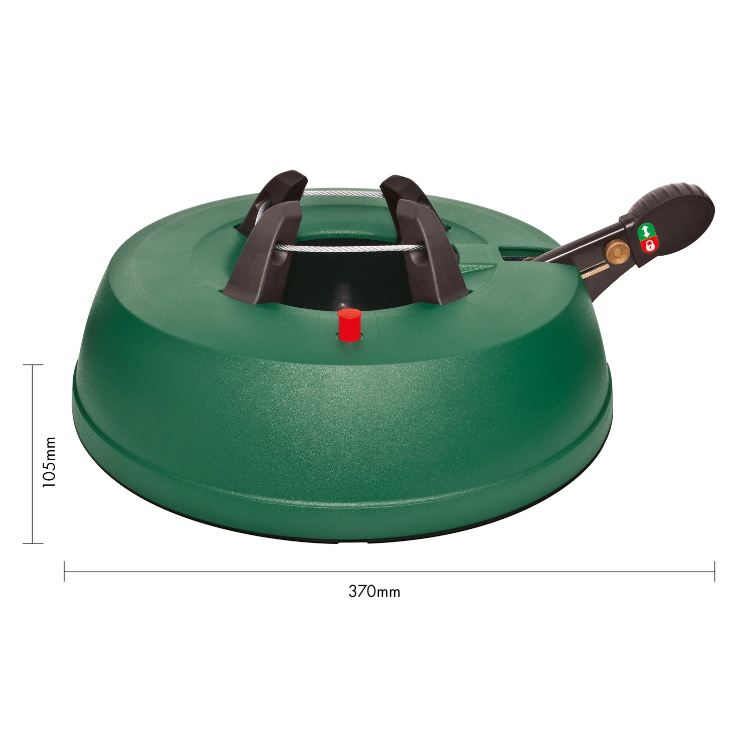 Grüner OBI Basic 250 Christbaumständer mit Fußhebel und Wasserstandsanzeige.