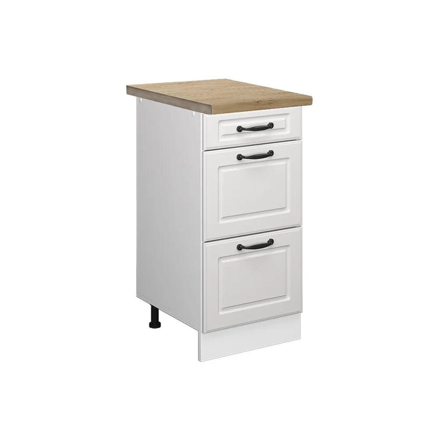 Vicco Küchenunterschrank R-Line Weiß Landhaus Weiß 40 cm mit Schubladen AP Eiche