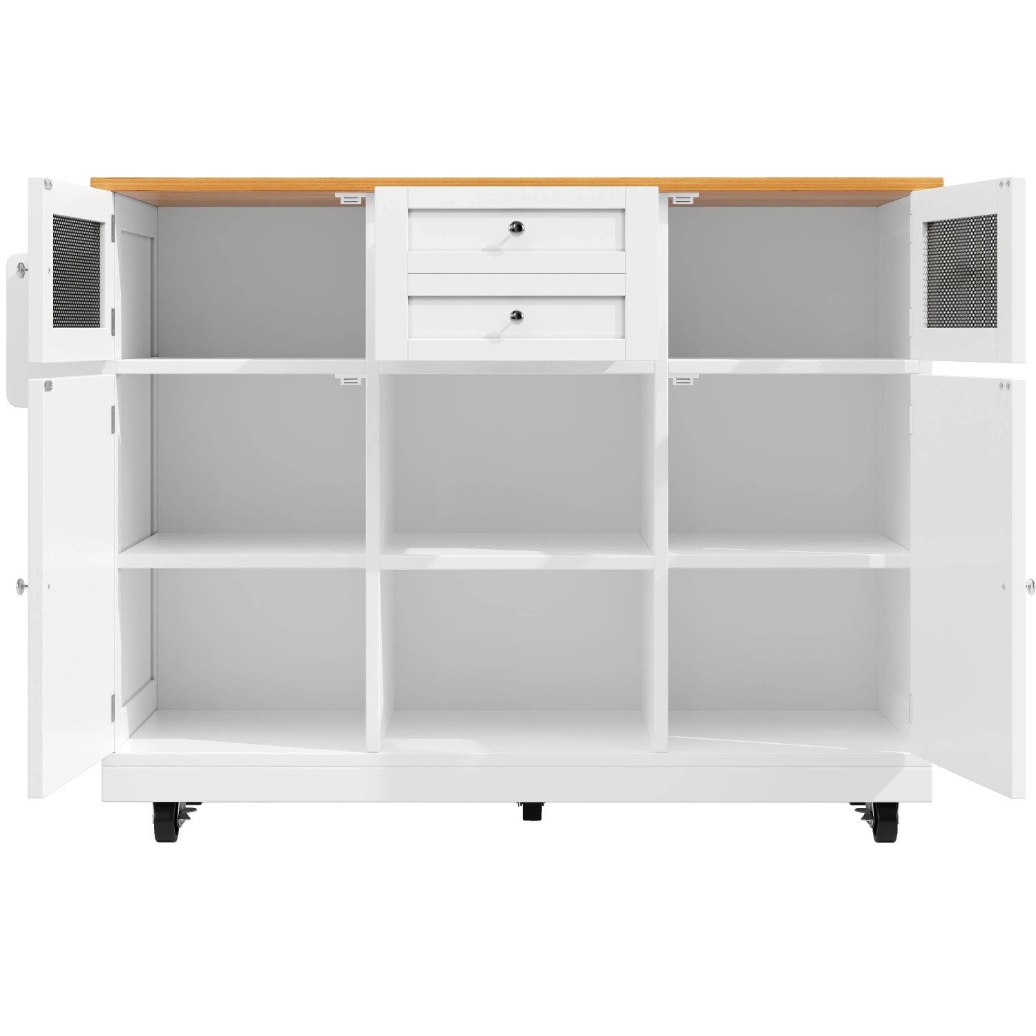 okwish Kücheninsel mit Rollen Verstellbare Trennwände Küche 140x70x93.5cm Weiß