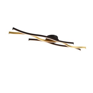 Moderne LED-Deckenleuchte Blaze in Messing-Matt und Schwarz, geschwungenes Design.