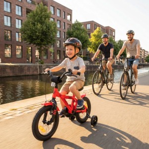 PROMETHEUS BIKES Kinderfahrrad 12 Zoll ab 3 Jahre mit Stützrädern und Rücktrittbremse Rot