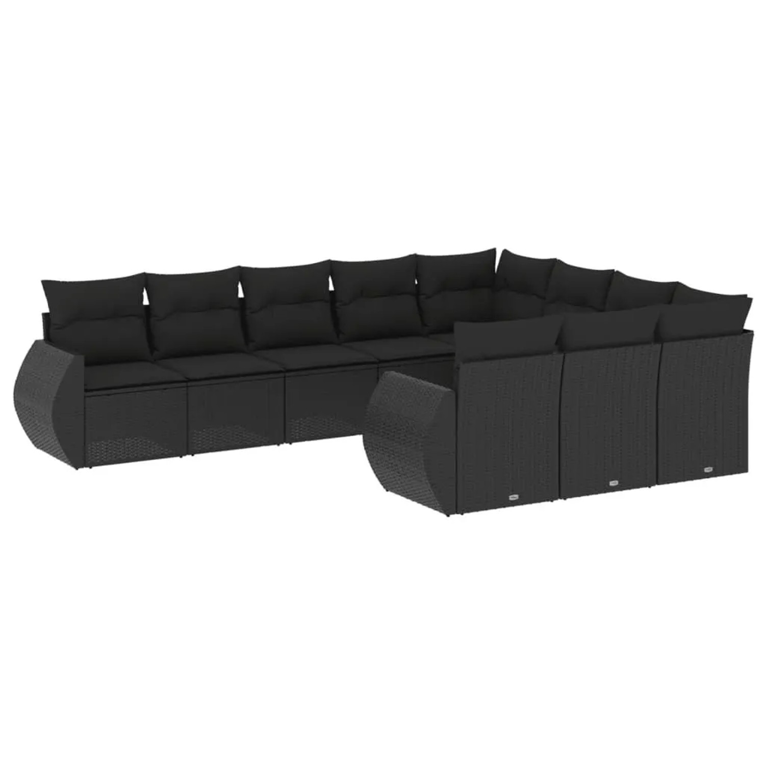 vidaXL 10-Tlg Garten-Sofagarnitur mit Kissen Schwarz Poly Rattan 3221884