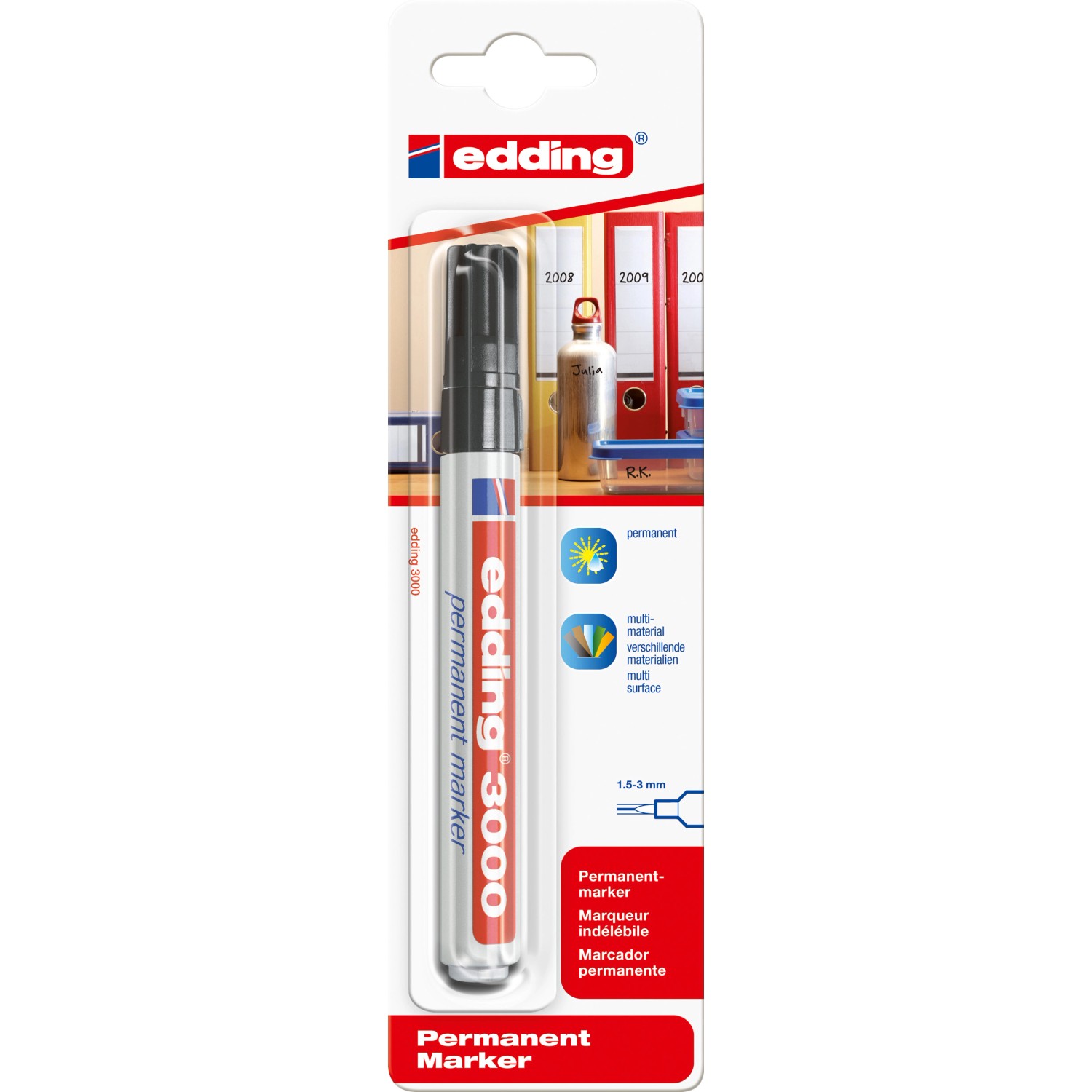 Edding 3000 Permanentmarker, schwarz, Stift für Papier, Metall, Glas u.v.m.