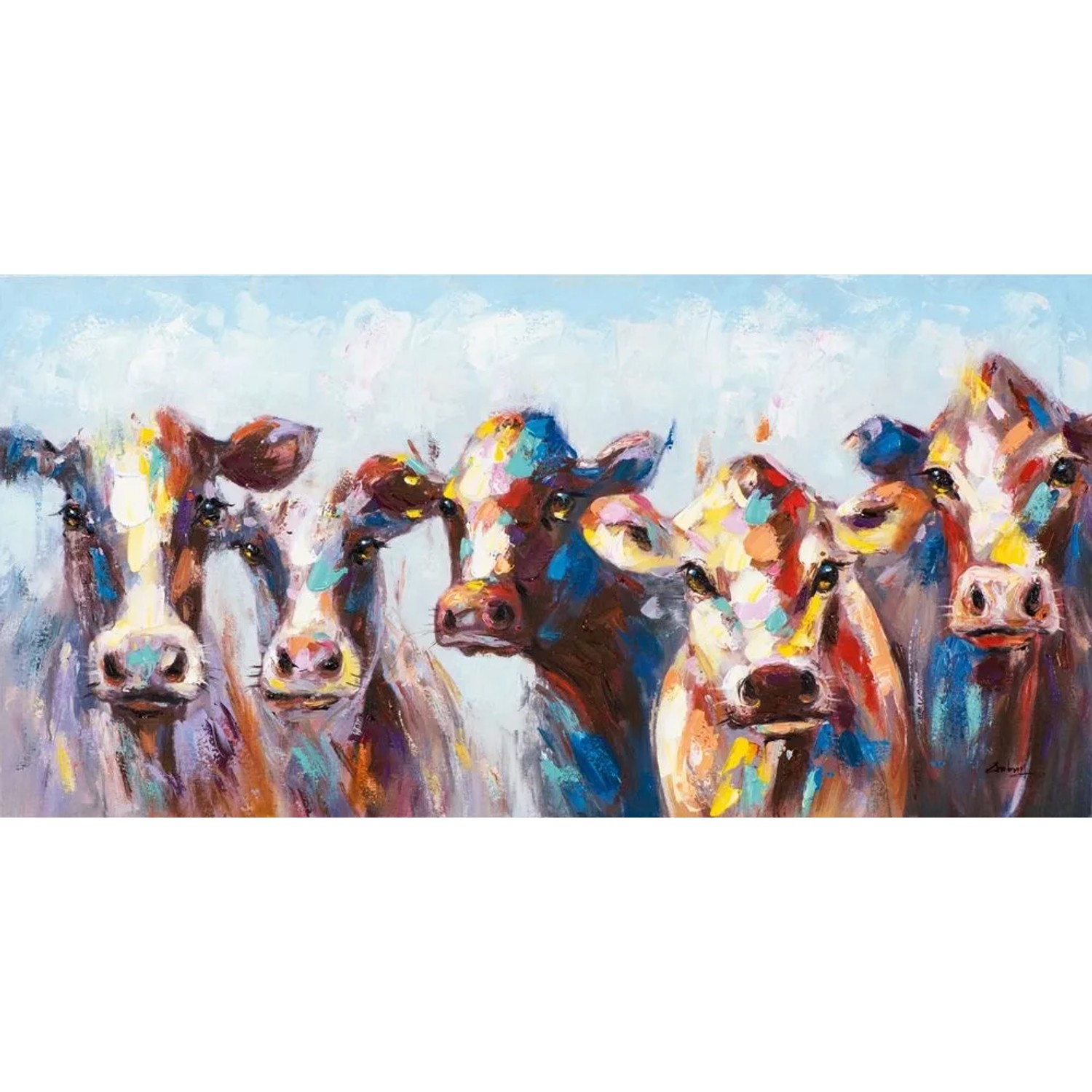 Art Universe Leinwandbild Erstaunte Kühe 70 x 140 cm