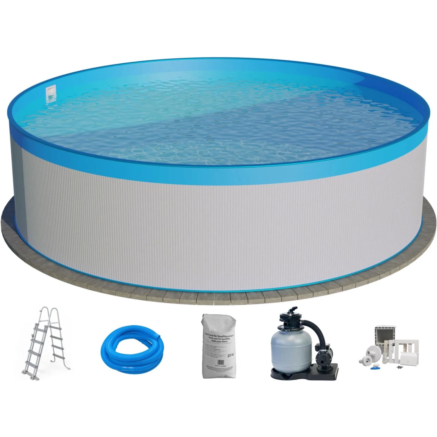 Waterman Stahlwandpool Set 6 teilig Hoch Rund 400 x 90 cm Stahl 0,3 mm Weiß Folie 0,2 mm Blau Waterman Stahlwandpool Set 6 teilig Hoch Rund 400 x 90 cm Stahl 0,3 mm Weiß Folie 0,2 mm Blau