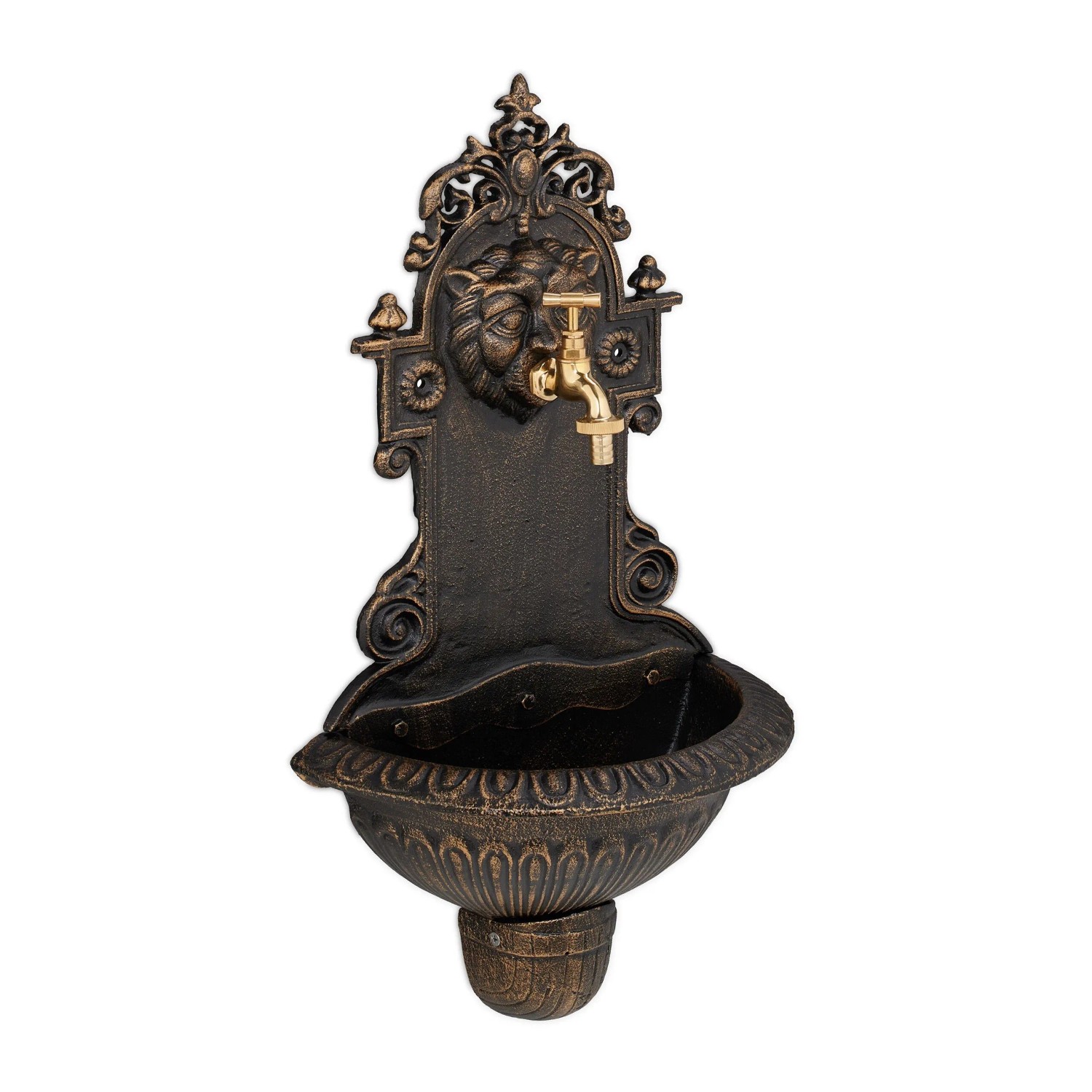 Relaxdays Wandbrunnen Gusseisen Messing Bronze Wasserspeier 61 cm x 35 cm x 18 cm 8 kg
