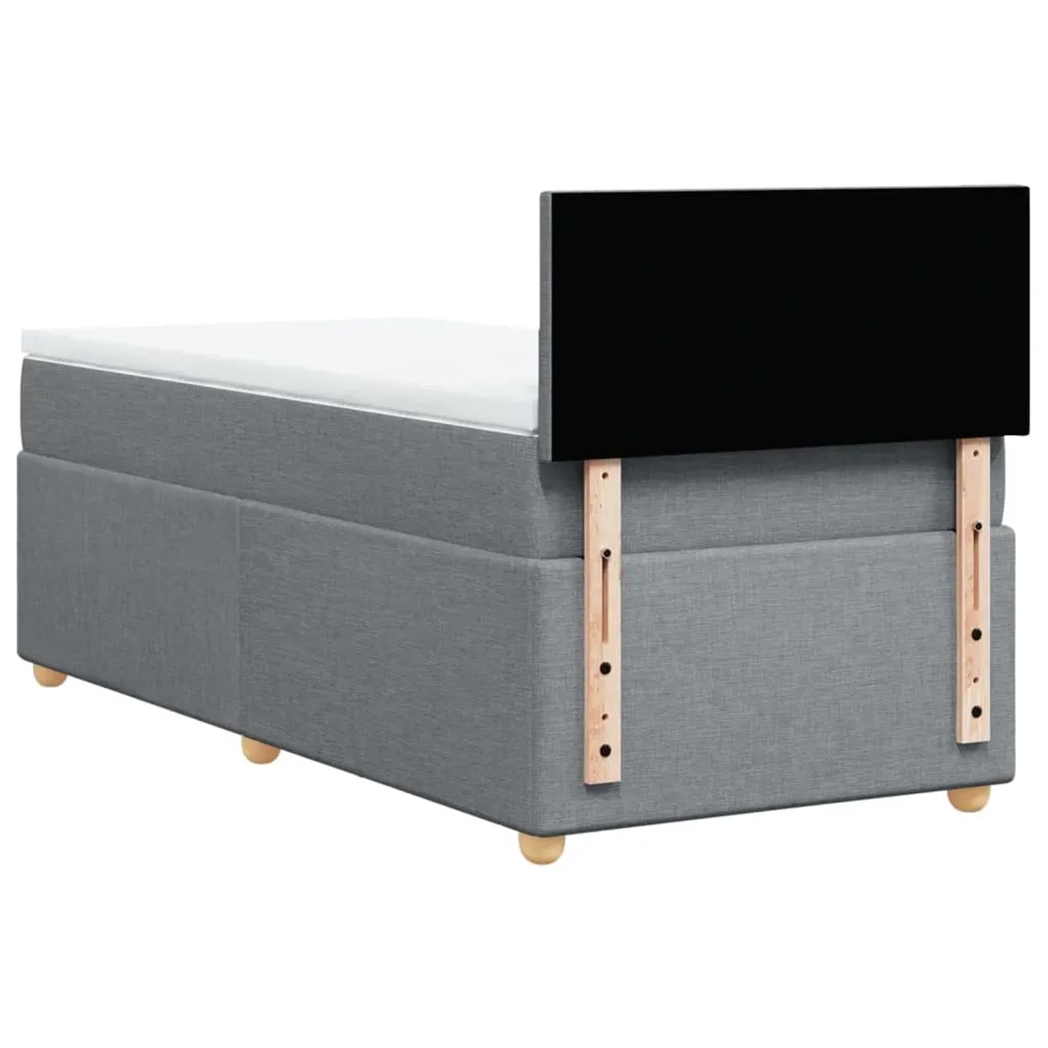 Hellgraues vidaXL Boxspringbett 90x200 cm mit Matratze und schwarzem Kopfteil.