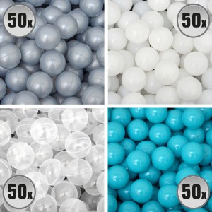 LittleTom Bällebadbälle, 200 Stk., türkis, grau, weiß, transparent. Spielbälle für Kinder.