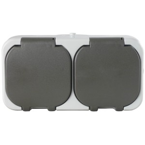 REV Ritter AquaTop Feuchtraum-Steckdose, 2-fach, waagerecht, grau, mit Klappdeckel für Innen- und Außenbereich.