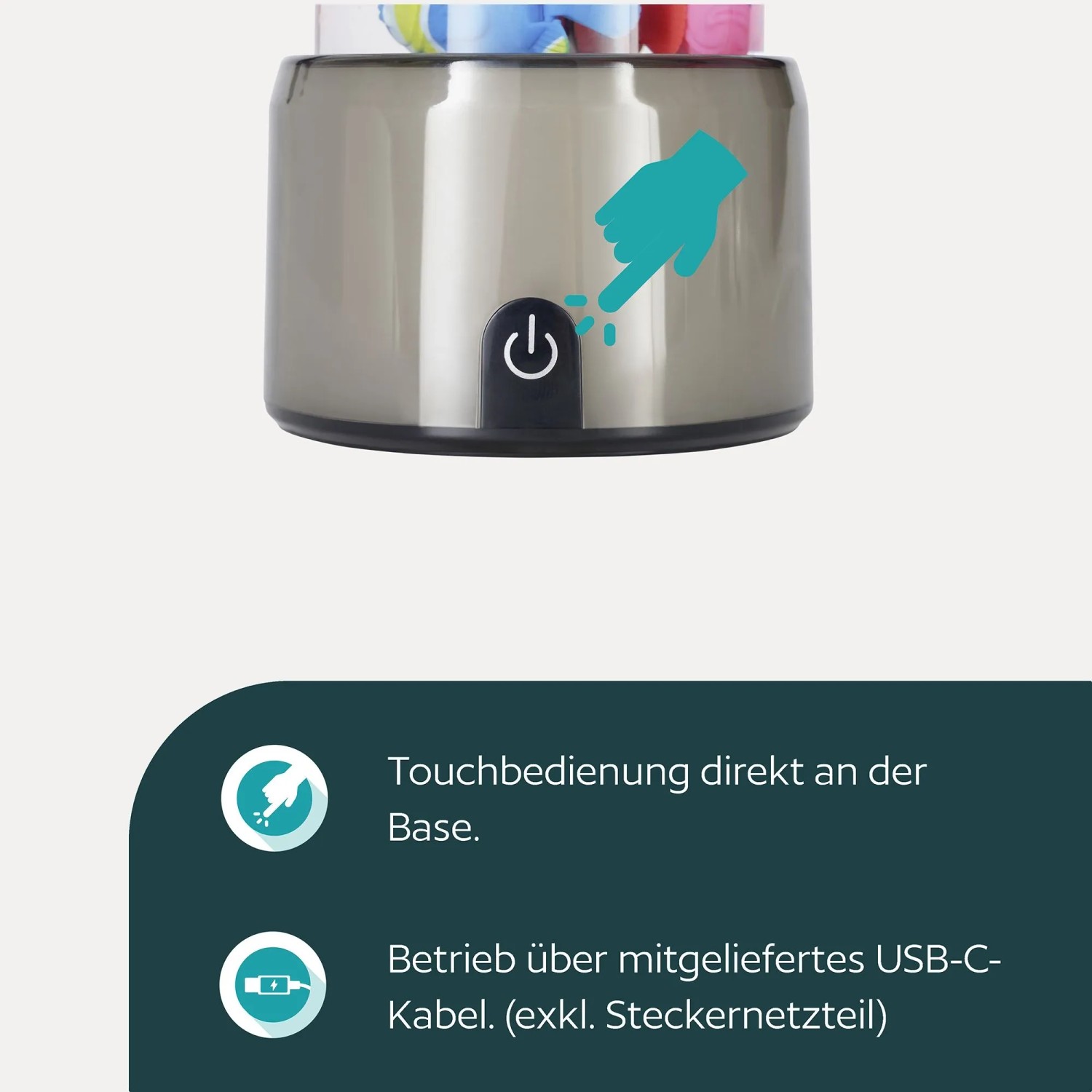 Silber-transparente Basis der Eglo LED-Lavaleuchte Aqua mit Touch-Bedienung und USB-C-Anschluss. LED-Tischleuchte.