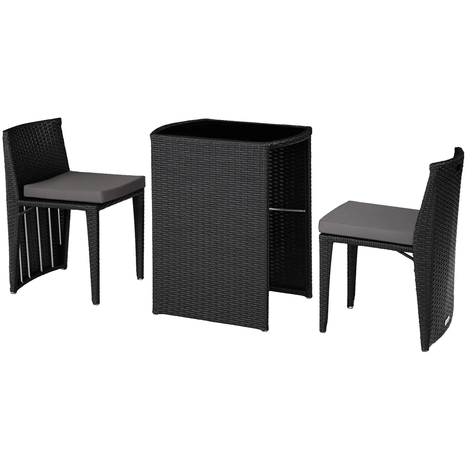 Tectake Aluminium Rattanset Hamburg Wetterfest und Uv Beständig Zusammenschiebbar  156 50 x 49 50 x 74 50 cm Schwarz