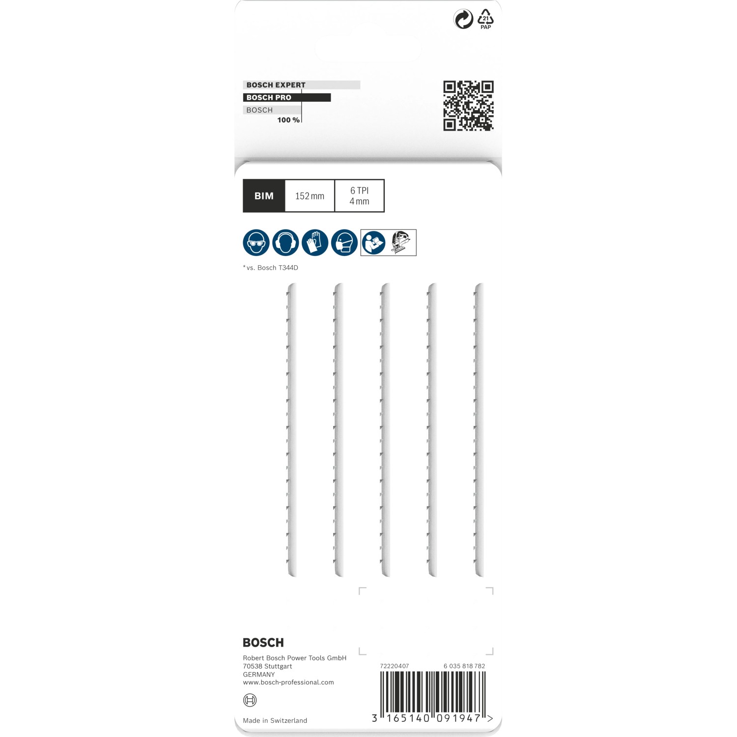 Bosch Stichsägeblätter T 344 DF, 3er-Set für schnelle Schnitte in Hartholz und abrasive Holzwerkstoffe.