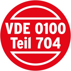 Symbol VDE 0100 Teil 704 für Kabeltrommel, geeignet für erschwerte Baubedingungen.
