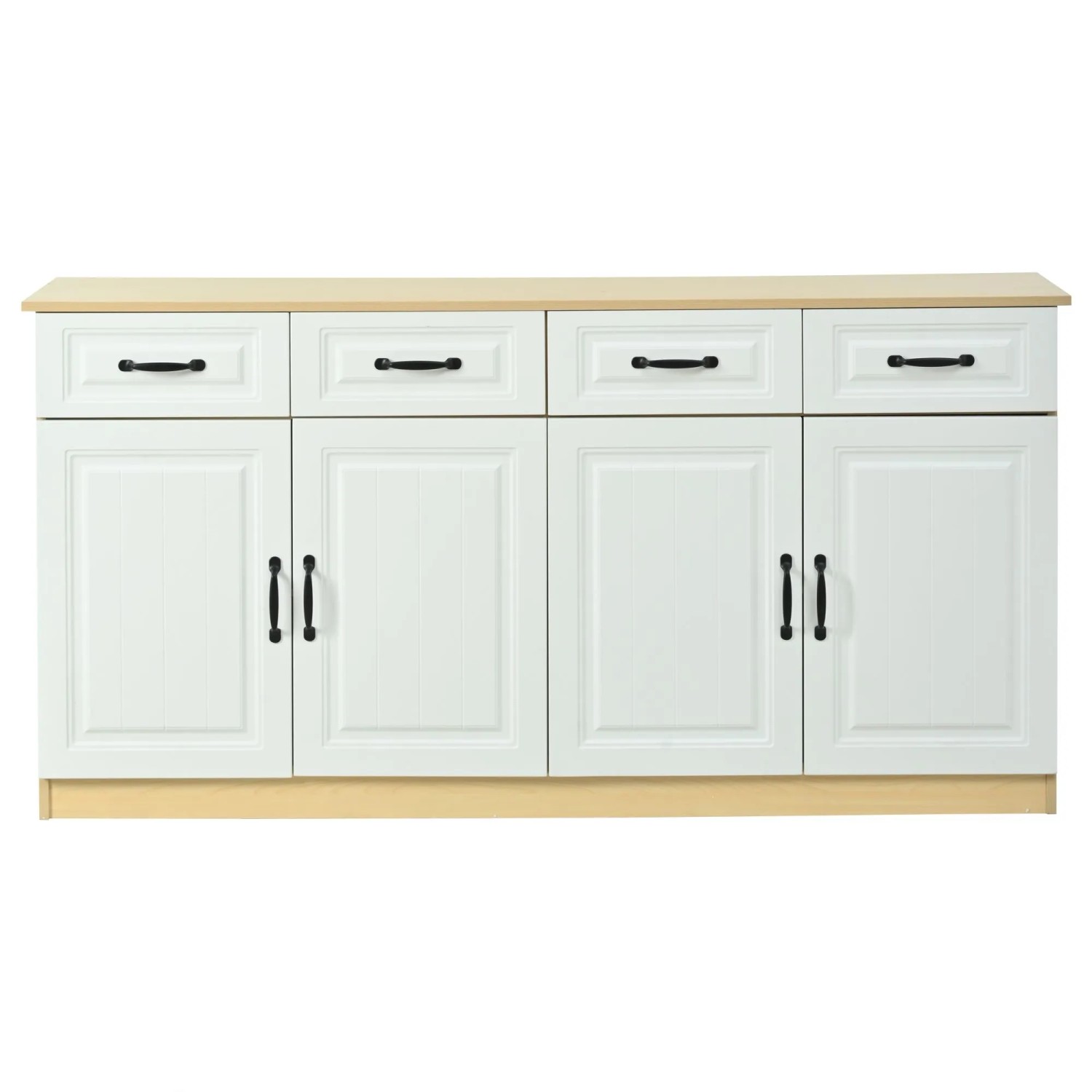 Merax Sideboard 160 cm Weiß Holzoptik 4 Türen Geriffelt