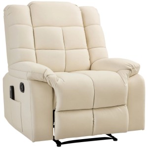 Cremeweißer Massagesessel aus Kunstleder mit Fernsteuerung und bequemer Polsterung. Ideal als Loungesessel.