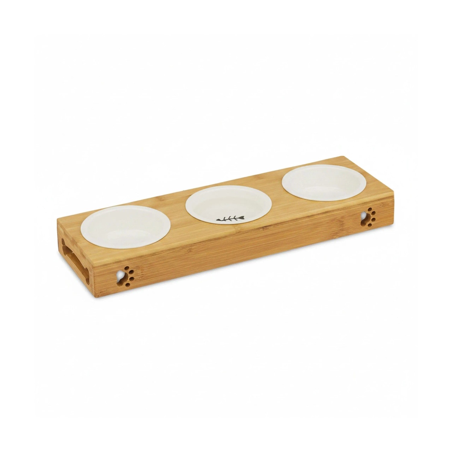 Relaxdays Napfständer Bambus Keramik Natur Weiß Spülmaschinengeeignet 5,5 cm x 44,5 cm x 14 cm 1,1 kg